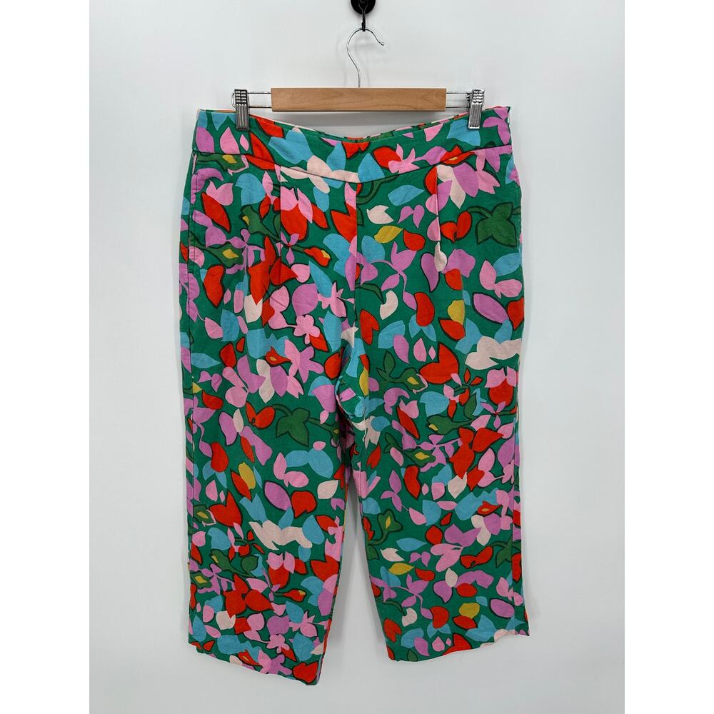 J. Crew High Waisted Cropped‎ Wide Leg Linen Pants Women Sz 12 Maximalist Career